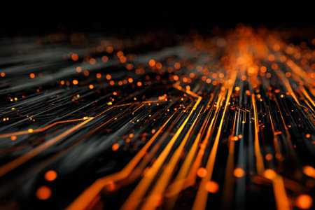 A sleek, high-tech visualization featuring vibrant luminous channels weaving through a dark...