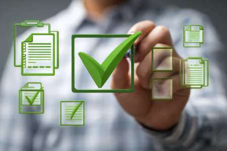 A sleek digital interface featuring checkmarks and document symbols, conveying efficient task...