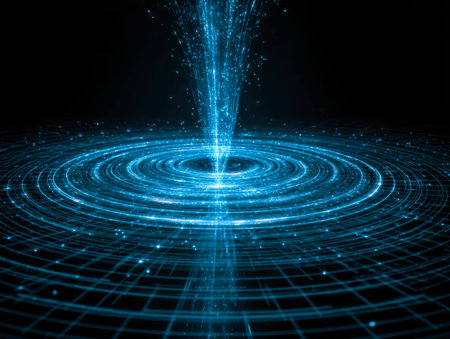 A vibrant, glowing stream of data pulses through a dark background, symbolizing the evolution of...