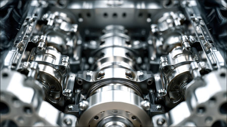 Intricate metallic gears and pistons reflect meticulous craftsmanship, capturing the essence of...