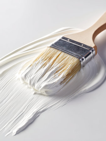A handcrafted wooden tool smoothly applies pure white pigment, showcasing artistic craftsmanship and...