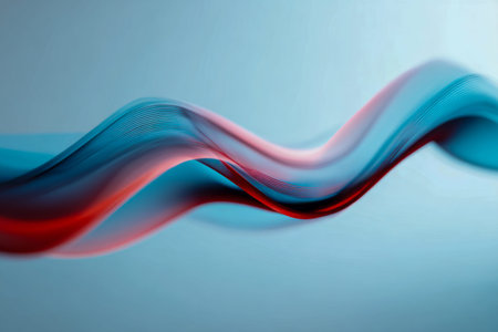 Smooth, swirling ribbons of crimson and azure weave seamlessly over a gentle gradient background,...