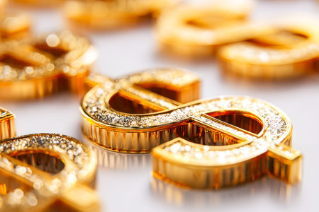 Lustrous gold charms adorned with shimmering rhinestones glisten in a detailed macro shot, perfect...