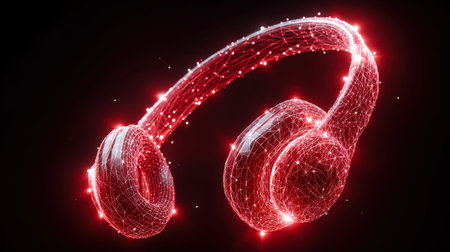 A sleek, advanced headgear illuminated by vibrant crimson and icy white accents, set against a...