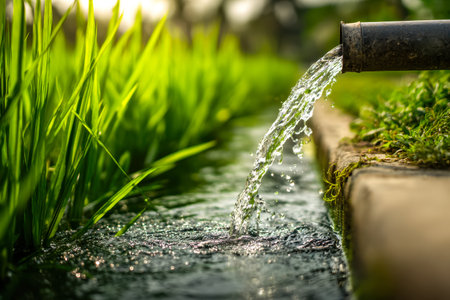 A gentle stream of water weaves through vibrant foliage, nourishing thriving plants and creating a...