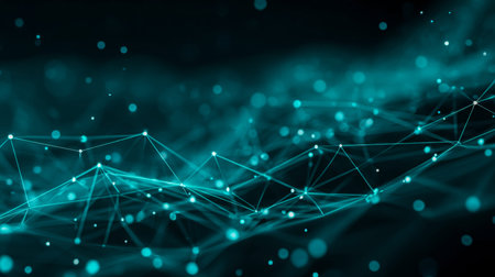A futuristic visual of a luminous web of nodes and lines meshing in a seamless digital grid, evoking...
