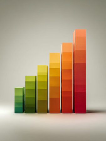 A vibrant 3d bar graph showcases dynamic progress with gradient hues from lively green to bold...