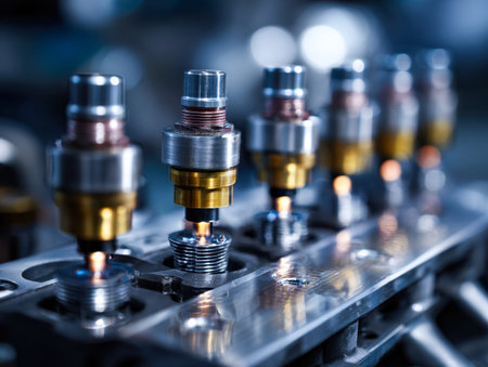 Advanced industrial scene featuring interconnected heated devices, precise control panels, and a...