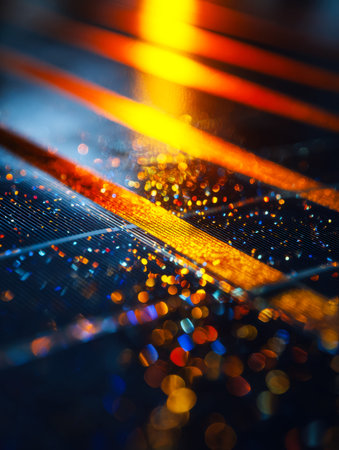 Swirling streaks of fiery orange and cool blue dance across a rugged surface, producing a lively,...