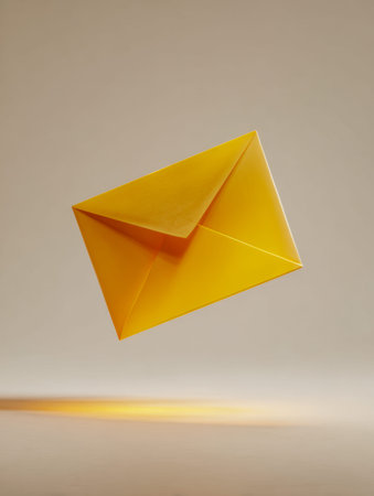 A vibrant yellow envelope appears to hover effortlessly, its gentle shadow highlighting themes of...