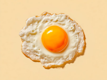 A vibrant, perfectly cooked egg featuring a glossy, golden yolk nestled within a tender, white...