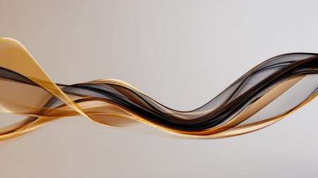 A sleek, dynamic swirl of dark and warm amber hues in a graceful, undulating pattern evokes...