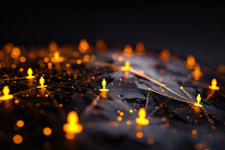 A vibrant web of human silhouettes linked by glowing lines, illustrating worldwide interaction and...
