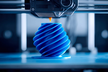 A vibrant blue coil emerges layer by layer from a precise extrusion tip, showcasing innovative...
