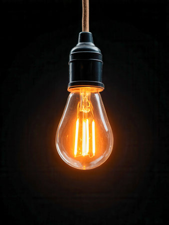 An antique-inspired filament bulb emits a gentle amber glow, casting a cozy, diffuse light that...