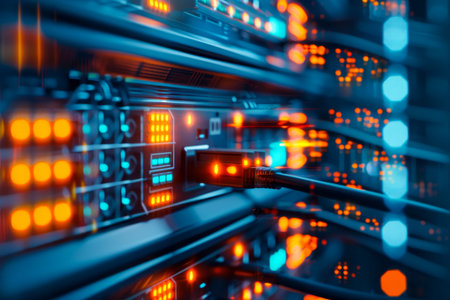Abstract network technology data center fiber optic cable 5g connection future digital light