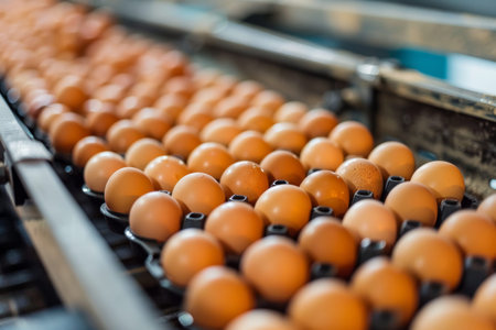 Highly efficient egg sorting equipment in busy commercial production facility, top quality image