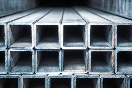 A precise arrangement of glaming metal channels reveals intricate textures and dramatic lighting,...