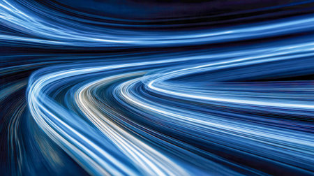 Vibrant blue laser lines sweep through a sleek digital corridor, evoking a sense of speed and...