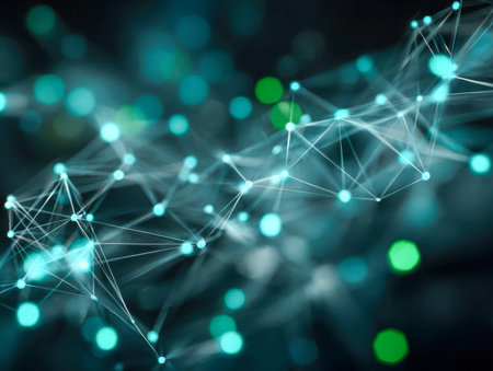 A sleek, luminous web of interconnected points and streams illuminates a high-tech digital...