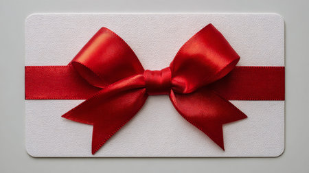 A pristine white card enhanced by a glossy red satin bow, evoking sophistication and warmth, perfect...