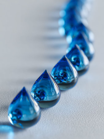 Iridescent blue spheres cast gentle reflections on a textured white background, with a soft focus...