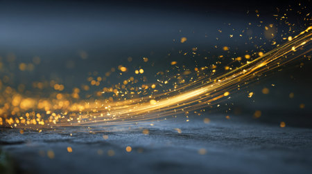Vibrant golden rays and shimmering specks swirl dynamically, evoking a sense of wonder and energy...