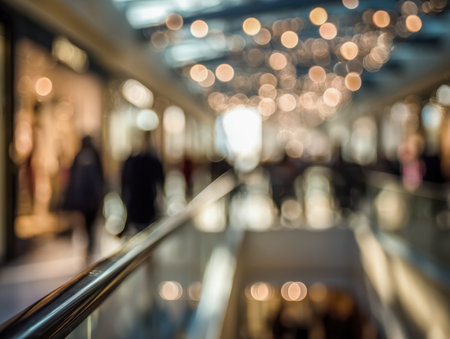 A lively indoor walkway teeming with visitors, illuminated by soft, festive lighting that fosters a cozy and welcoming environment.の写真素材