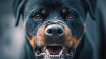 A powerful black and tan canine windsor of alertness, baring sharp teeth and piercing amber gaze...