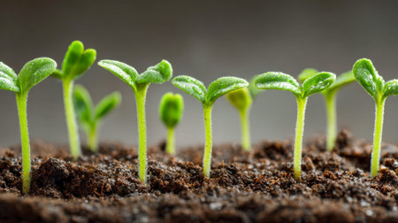 Tiny vibrant sprouts breaking through damp earth evoke fresh starts and the promise of future...