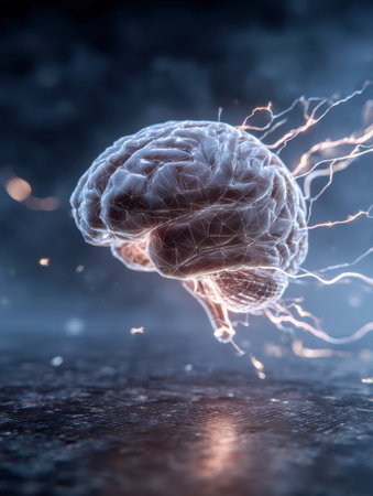 A vibrant, high-tech illustration showcasing a neural network illuminated by radiant circuits and energetic sparks, embodying the essence of advanced intelligence anの写真素材