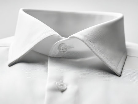 A crisp white shirt featuring a timeless pointed collar and precise stitching along the front, crafted from silky cotton perfect for sophisticated office outfits.の写真素材