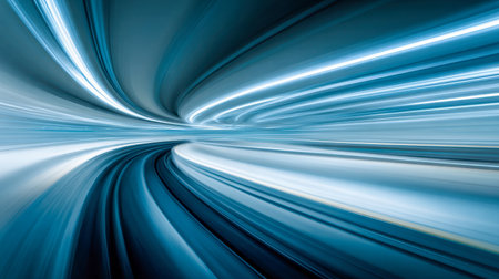A vibrant, high-energy corridor of smooth curves and glowing blue accents evokes speed and innovation, perfect for themes of cutting-edge progress and futuristic transporの写真素材