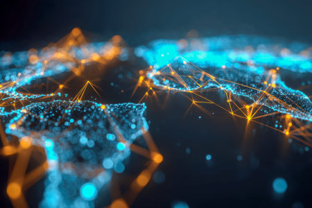 A vibrant digital landscape showing luminous nodes linked by dynamic lines, symbolizing seamless...