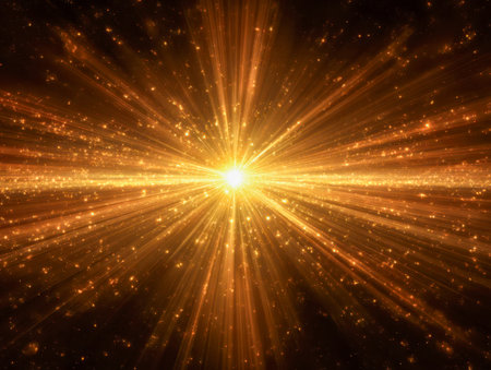 An explosive display of shimmering gold and luminous particles radiates fiercely against a deep,...