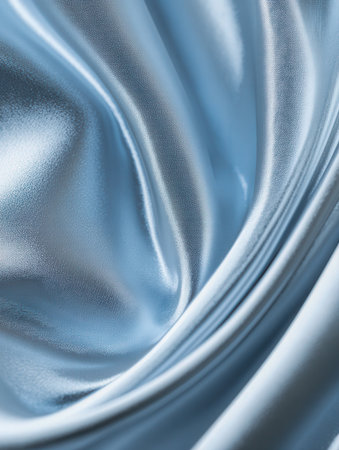 A serene display of flowing blue satin with gentle pleats and a delicate shimmer, offering a refined backdrop perfect for stylish projects or elegant creations.の写真素材