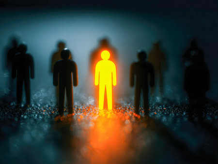 A luminous human silhouette emerges vividly amidst shadowed companions, emphasizing personal...