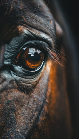 Close-up shot of beautiful brown horse eye - high-quality image for equestrian enthusiastsの写真素材
