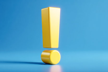 A bold, luminous yellow punctuation accent rises confidently against a sleek blue background, illuminated softly to enhance its dynamic, contemporary style.の写真素材