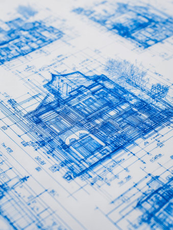 An expertly crafted blueprint reveals comprehensive design details, including precise structural...