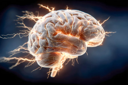 A vivid 3d depiction of a cerebral organ illuminated by radiant neural pathways, showcasing electric...