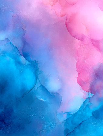 A gentle wash of pastel pink and blue flows effortlessly, with smooth transitions and faint glimmers that evoke a serene, whimsical atmosphere perfect for creative pの写真素材