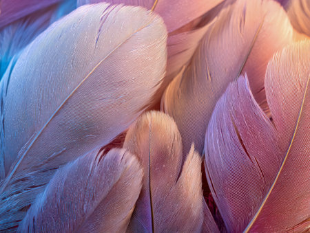 A gentle mosaic of feather details in pale hues, showcasing fine patterns and layered textures that evoke serenity, ideal for elegant backgrounds or creative designsの写真素材