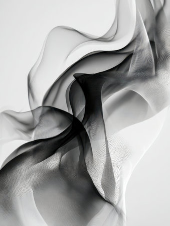 A sophisticated monochrome textile with gentle, layered waves flowing seamlessly, forming a serene and dynamic abstract pattern in elegant motion.の写真素材