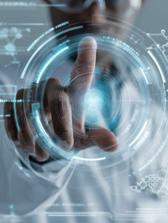 An advanced biometric system featuring a sleek fingerprint sensor immersed in a luminous digital...