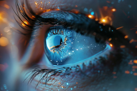 High resolution blue eye future vision banner for visionaries and technology conceptsの写真素材