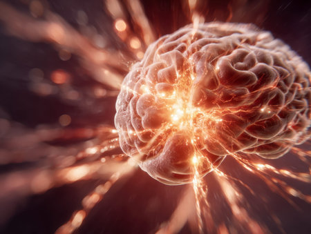An artistic rendering of a cerebral structure illuminated by vivid, interconnected pathways,...