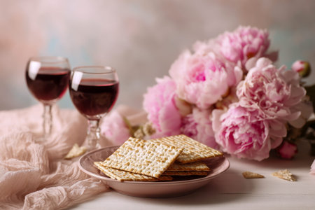 A refined display featuring handcrafted flatbread, paired with two glasses of crimson wine, enhanced...