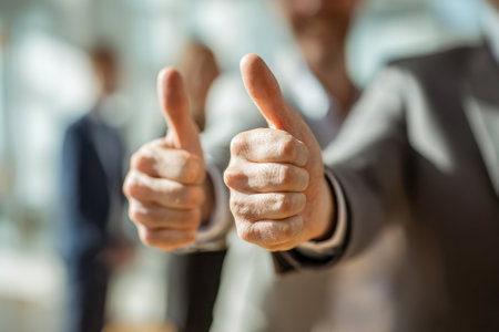 A diverse team of professionals celebrating a breakthrough, radiating confidence and camaraderie amid sleek office decor, symbolizing achievement and unified effort.の写真素材