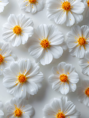 A soft, airy arrangement of petite white blooms accented by lively yellow centers, creating an...